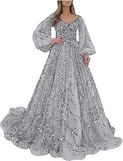 Wedding Dress Long Women's Elegant Tulle Lace Wedding Dress Long Sleeves...
