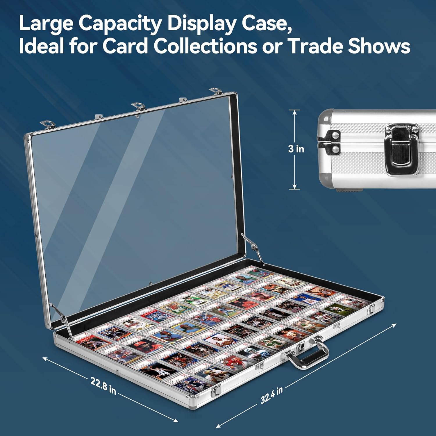 Trade Show Display Case, Aluminum and Acrylic Card Case with Lockable Hanger, Large Table Top Display Case for Sports Baseball PSA Graded MTG Cards, Collectibles, and Jewelry