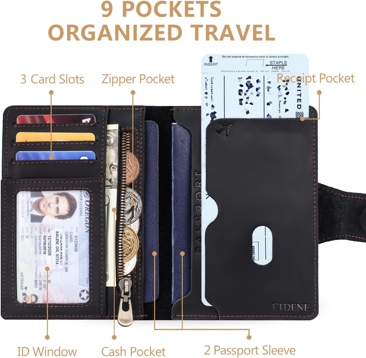 Passport Wallet for Men, Full Grain Leather Passport Holder, AirTag Slot image 3