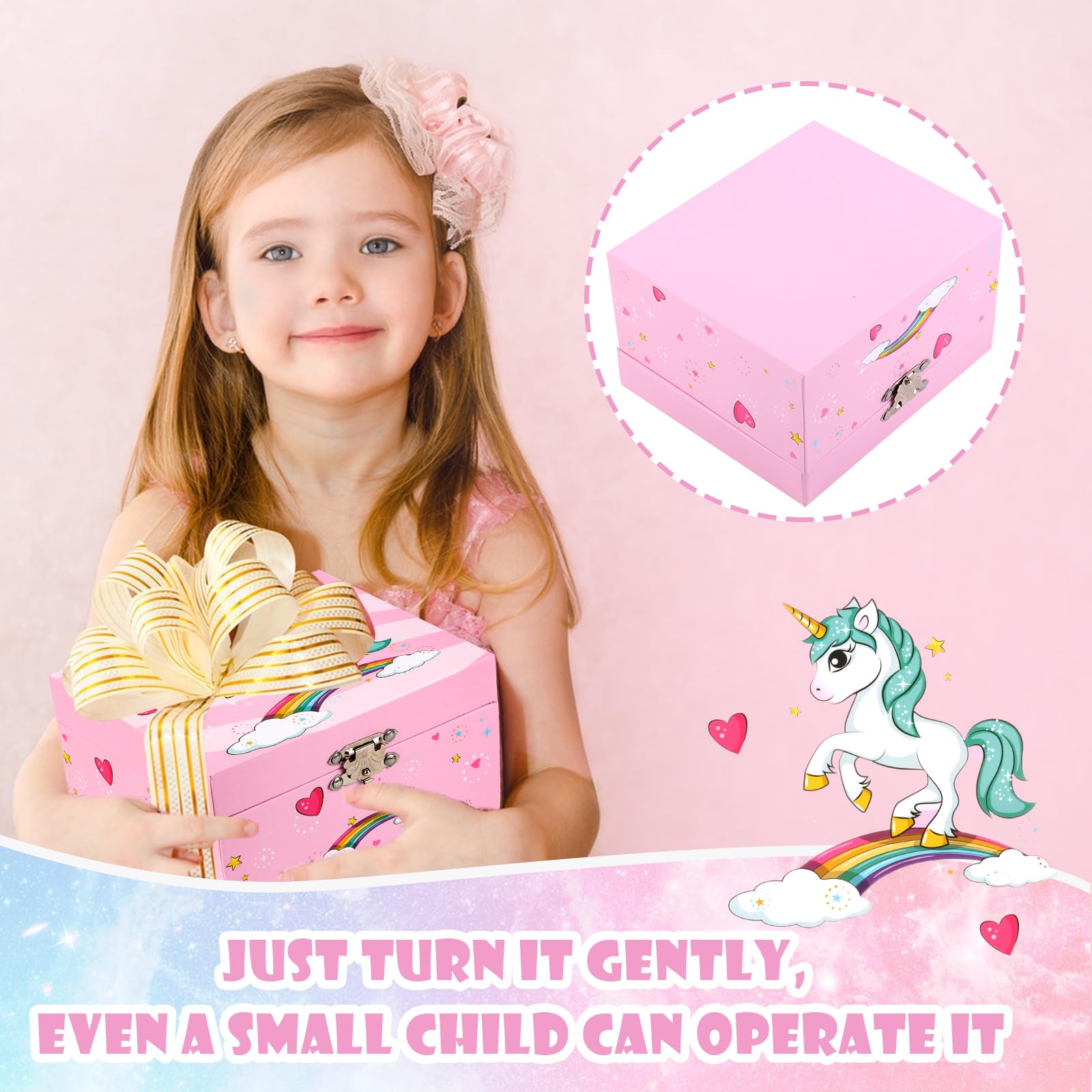 RISVOWO Joyero Musical Niña Unicornio, Cajas de Música con Unicornio Giratorio & Espejo, Joyeros Niña, Regalo 2 3 4 5 6 7 8 9 8 Años