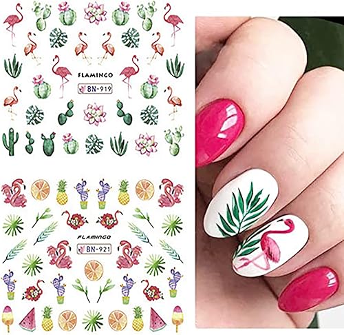 Miniatura 2 de 12 Hojas de Calcomanías para Uñas de Flamenco, Calcomanías de Transferencia de Agua de Verano, Calcomanías de Arte Holográfico, Calcomanía de