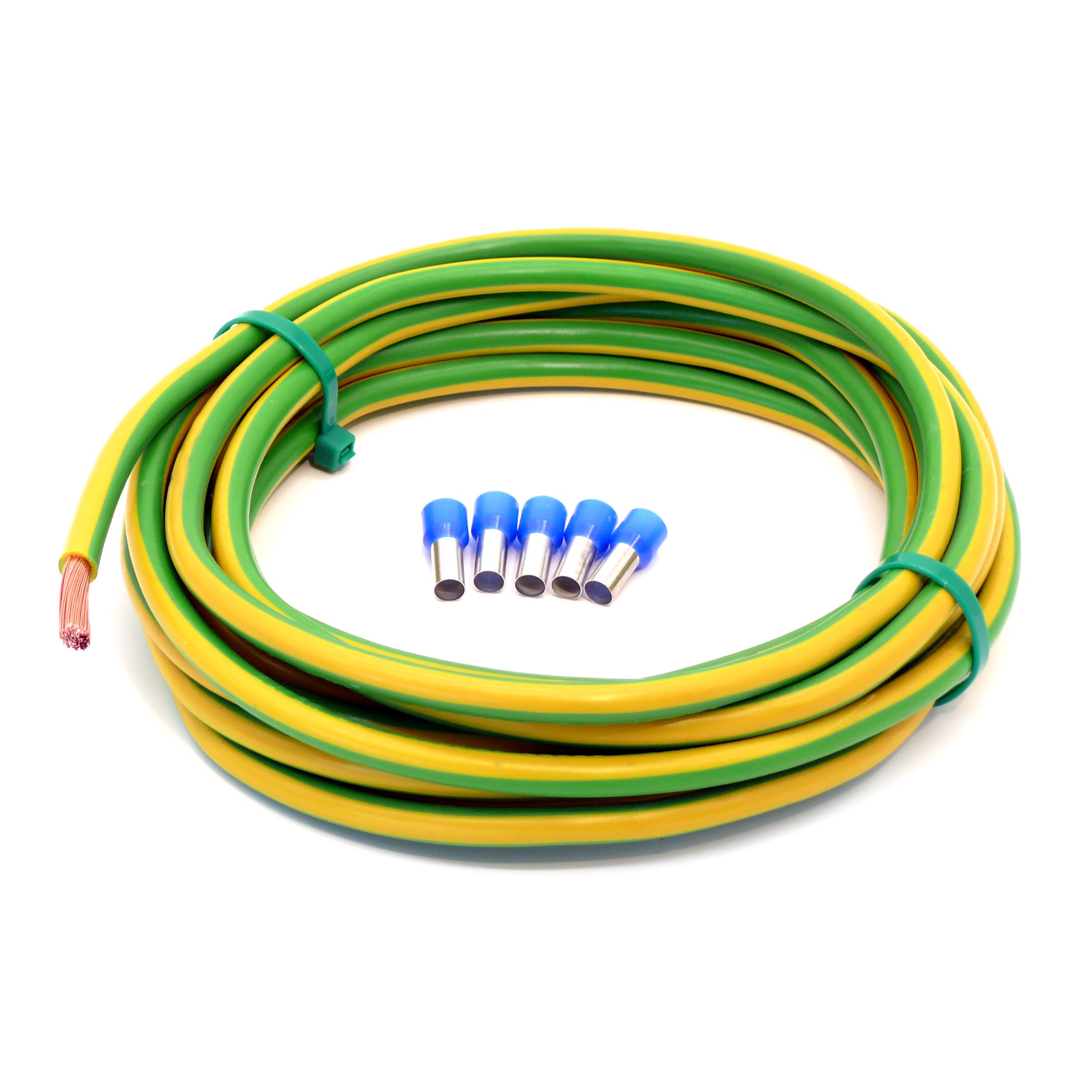 Event-Kabel&more-Set Erdungskabel 16mm² - Grün/Gelb - H07V-K - Erdungsleitung Aderleitung feindrähtig flexibel (5-100m) inkl. 5 Aderendhülsen (10 Meter)