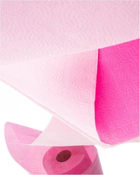 Renova Pink Paper Towel Jumbo Roll Set 2 Rolls 2 Ply Sheets for Daily Kitchen Tasks, Strong Absorption, Compact Roll Design, Double-Faced Paper for Versatile Use, 120 Sheets per Roll