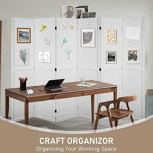 Miniatura 9 de BABION Tablero de clavijas independiente, 6 paneles de madera portátil, organizador para exhibición de joyas, tablero de exhibición para venta al