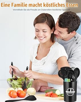 Kitchen utensil set (black) 15 pieces cooking utensils cookware cooking spoon set silicone heat-resistant non-stick cooking set with utensil holder dishwasher safe
