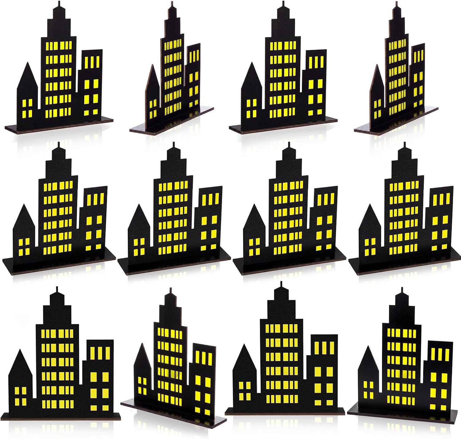 Geelin 12 Pcs Hero Skyscraper Party Decorations New York City Party Decorations Wooden NYC City Skyline Table Centerpiece Building Sign Decor for Hero Theme Comic Birthday Favors(Solid Style,Yellow)