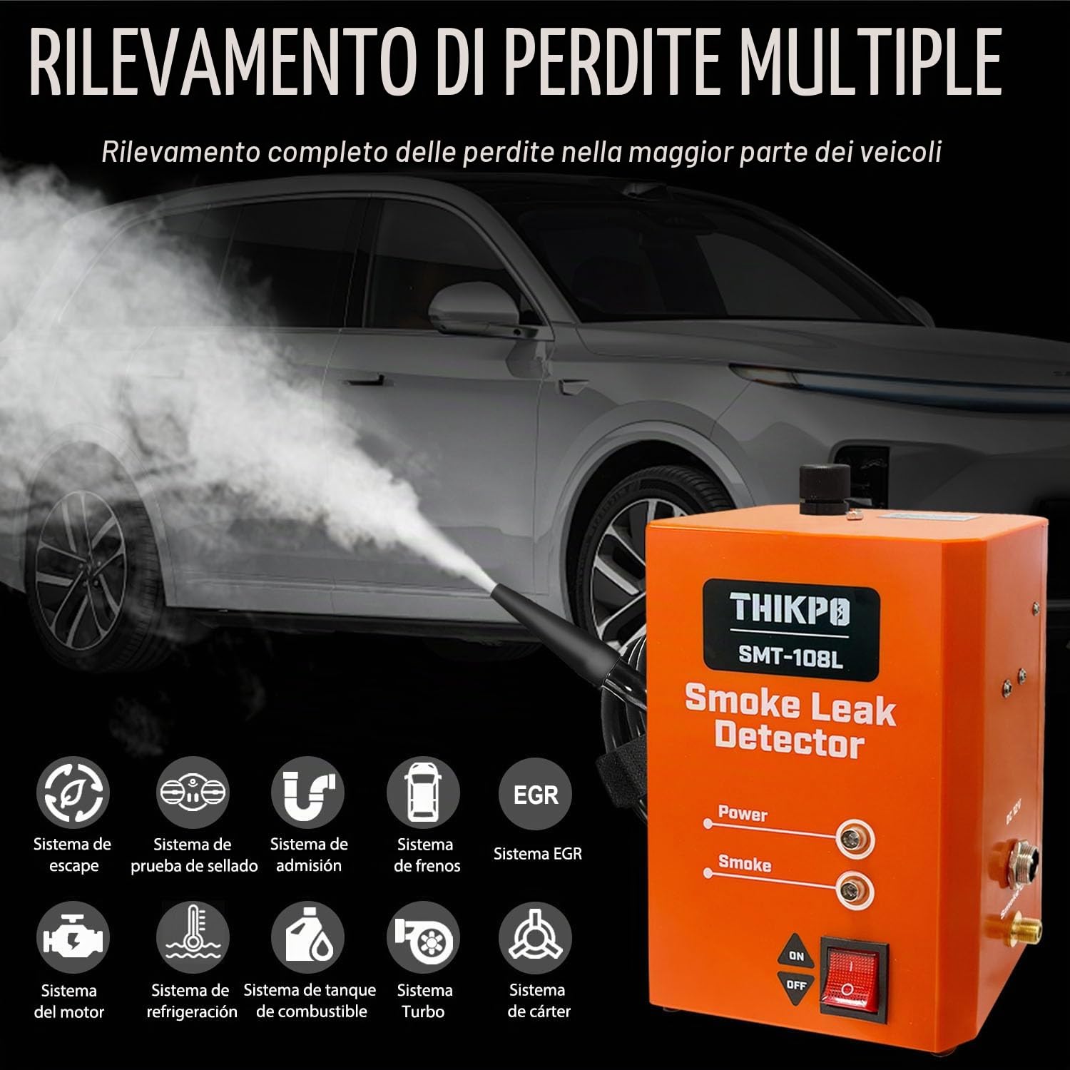 Rilevatore di Fumo per Perdite Auto con Pompa d’Aria Integrata – Macchina del Fumo Diagnostica per Test EVAP, Sistema del Vuoto, Perdite Carburante – Compatibile con Veicoli a 12V DC