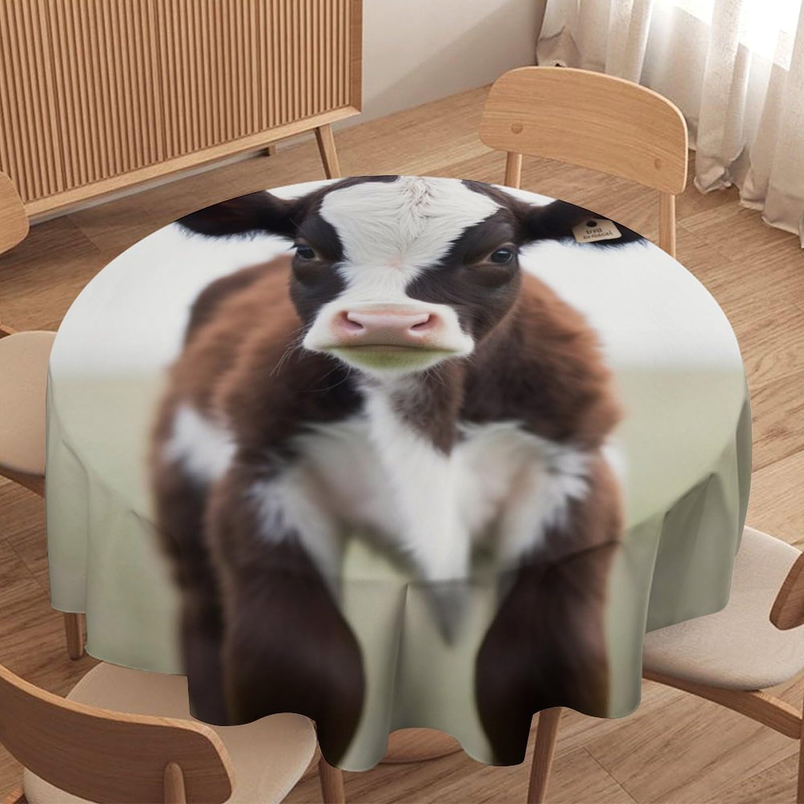 Nappe ronde imprimée vache lavable pour une protection de table efficace