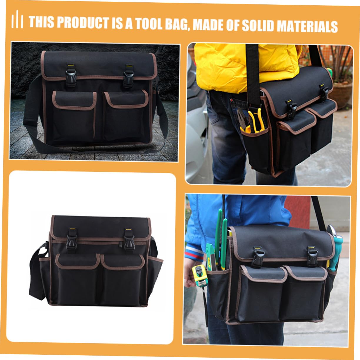 Bolsa de Herramientas para Electricistas Negra de Lona, Organizador