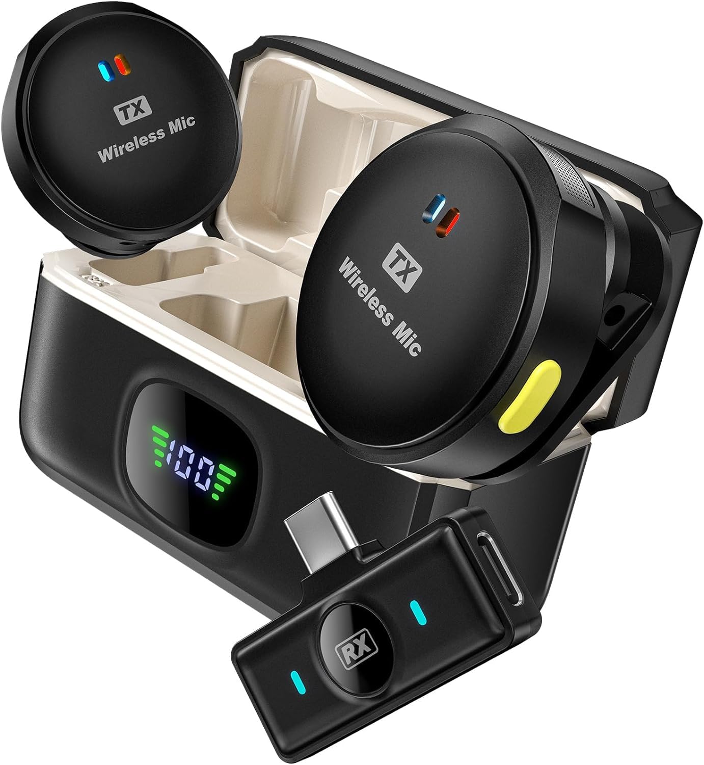 BassDrops M3 Dual Wireless Mic for USB Type C Android Smartphone External Mic with Noise Reduction, 20m Transmission, 8H Battery Life, Omni Directional Clear Sound Recording, for Vlogging, Youtubers