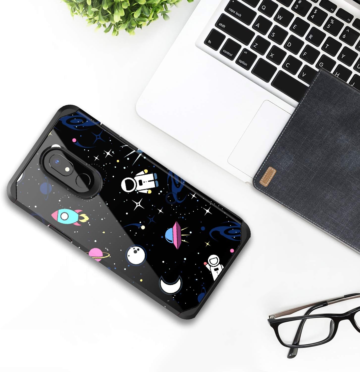 PBRO LG Stylo 5 Case/LG Stylo 5 Plus Case Cute Astronaut Case Dual Layer Soft Silicone & Hard Back Cover Heavy Duty PC+TPU Protective Shockproof Case for LG Stylo 5 Case Space/Black