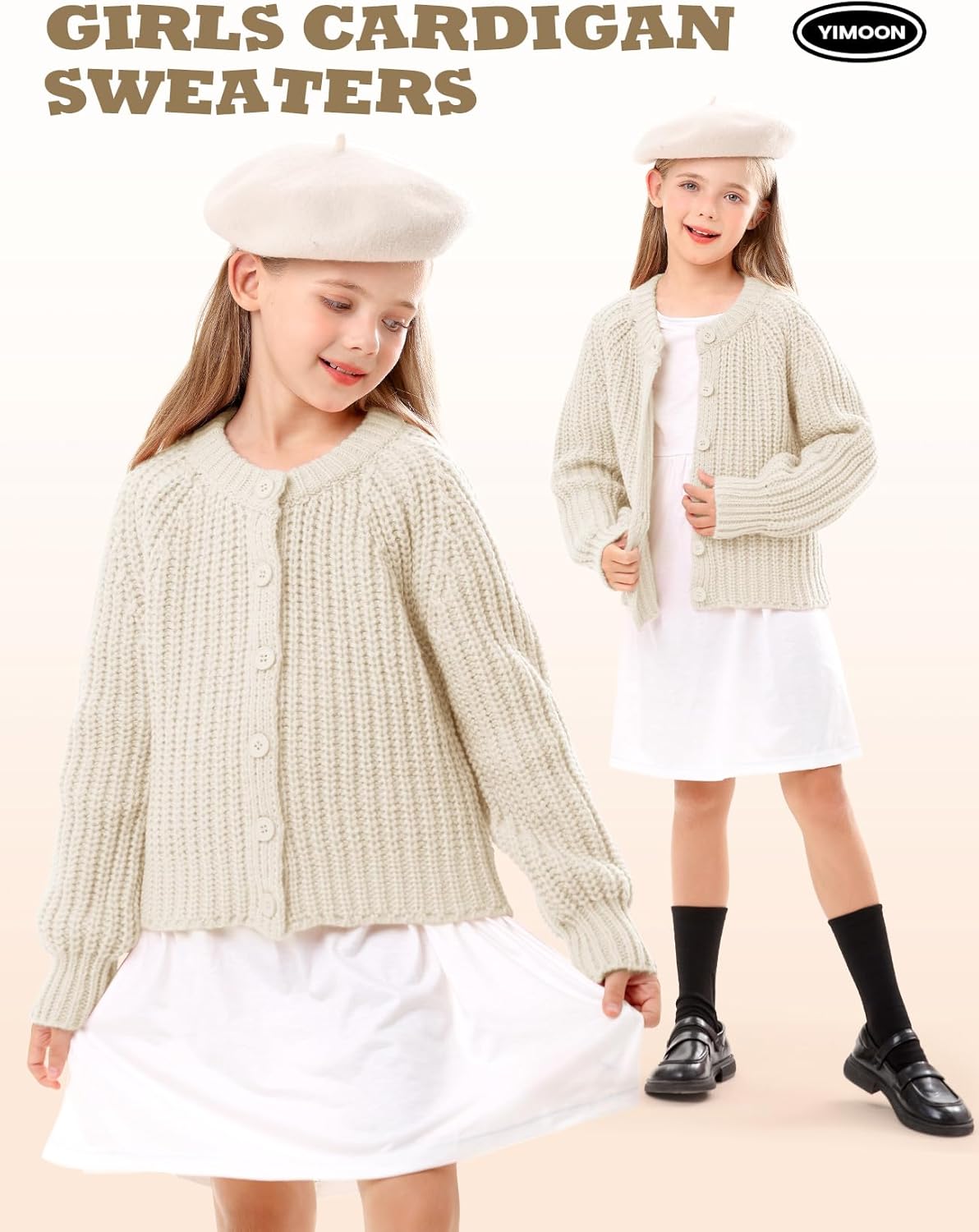 Yimoon Girls Cardigan Button Down Chunky Knit Sweaters Cute Long Sleeve Open Front Cardigan Fall Outerwear - Image 3