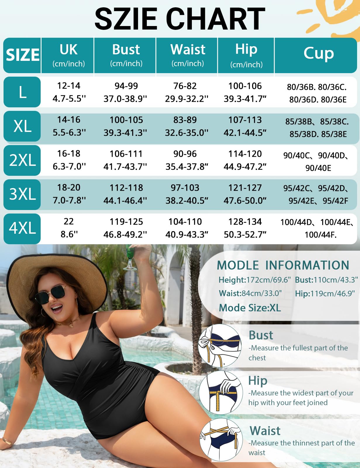 UMIPUBO Costume da Bagno Donna Intero Taglie Forti Costume Piscina Scollo a V Push Up da Mare Sexy Interi Imbottito Reggiseno Controllo della Costumi Un Pezzo