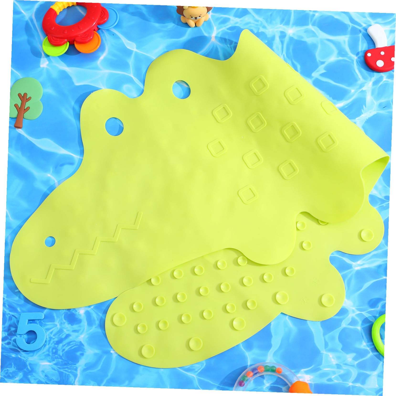 Zerodeko Tapis de Bain Antidérapant pour Garçon et Filles en TPR Vert avec Ventouses, Forme Crocodile, pour Sol de Salle de Bain et Sauna, Dessin Animé Amusant