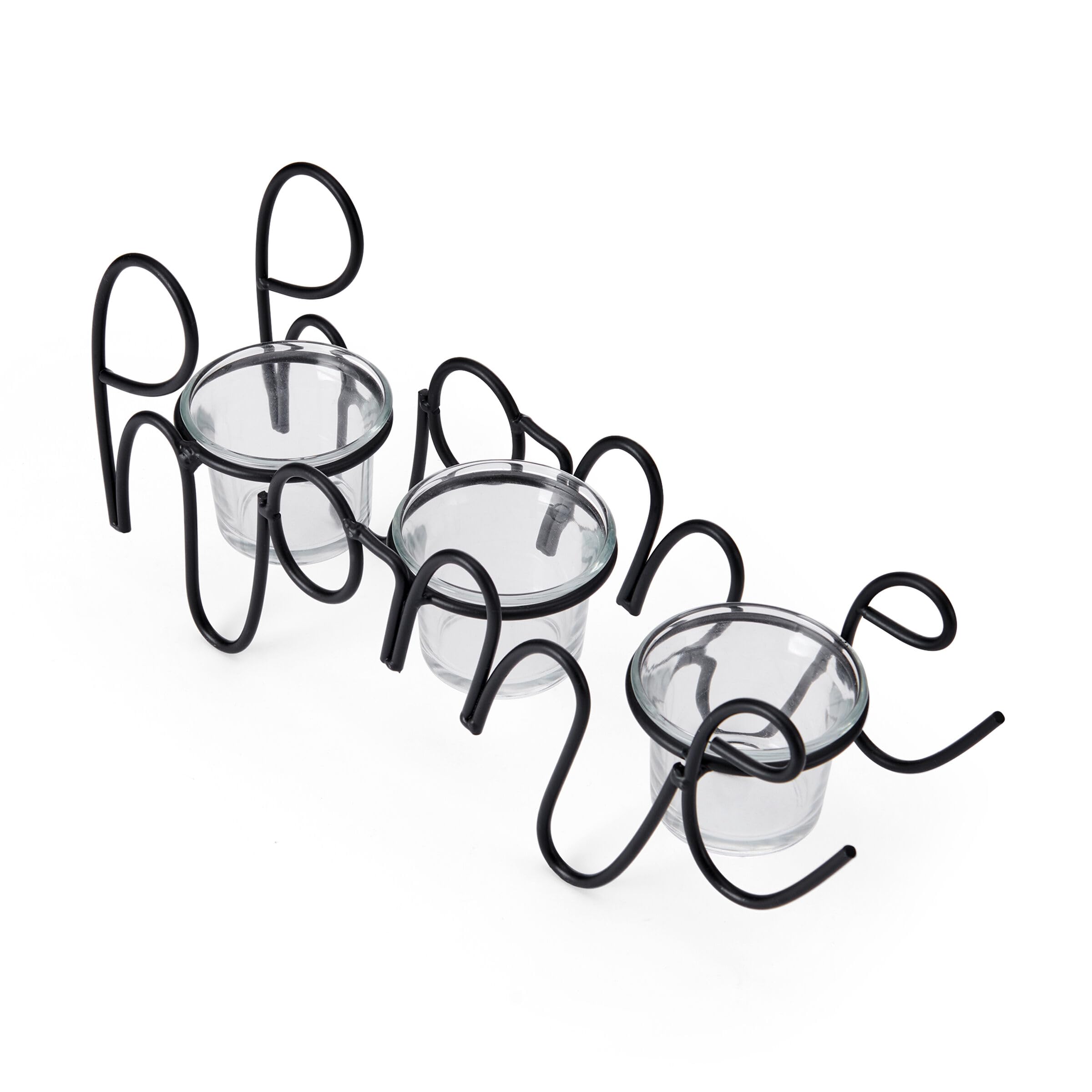 Photo 1 of Elements Metal Wire Home Sentiment Votive Holder, 3 Glass Votive Cups, for Use with Flameless or Wax Candles, 11.02x2.95x5.31 Inch, Black