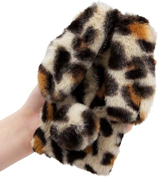Fluffy Fur Plush Case for Realme 15 Pro 5G Plush Fur Bunny Furry Phone Cover Plush Case Skin Cover Rubber Soft Warm Fluffy BackCase for Women Girls Glitter Cases Leopard