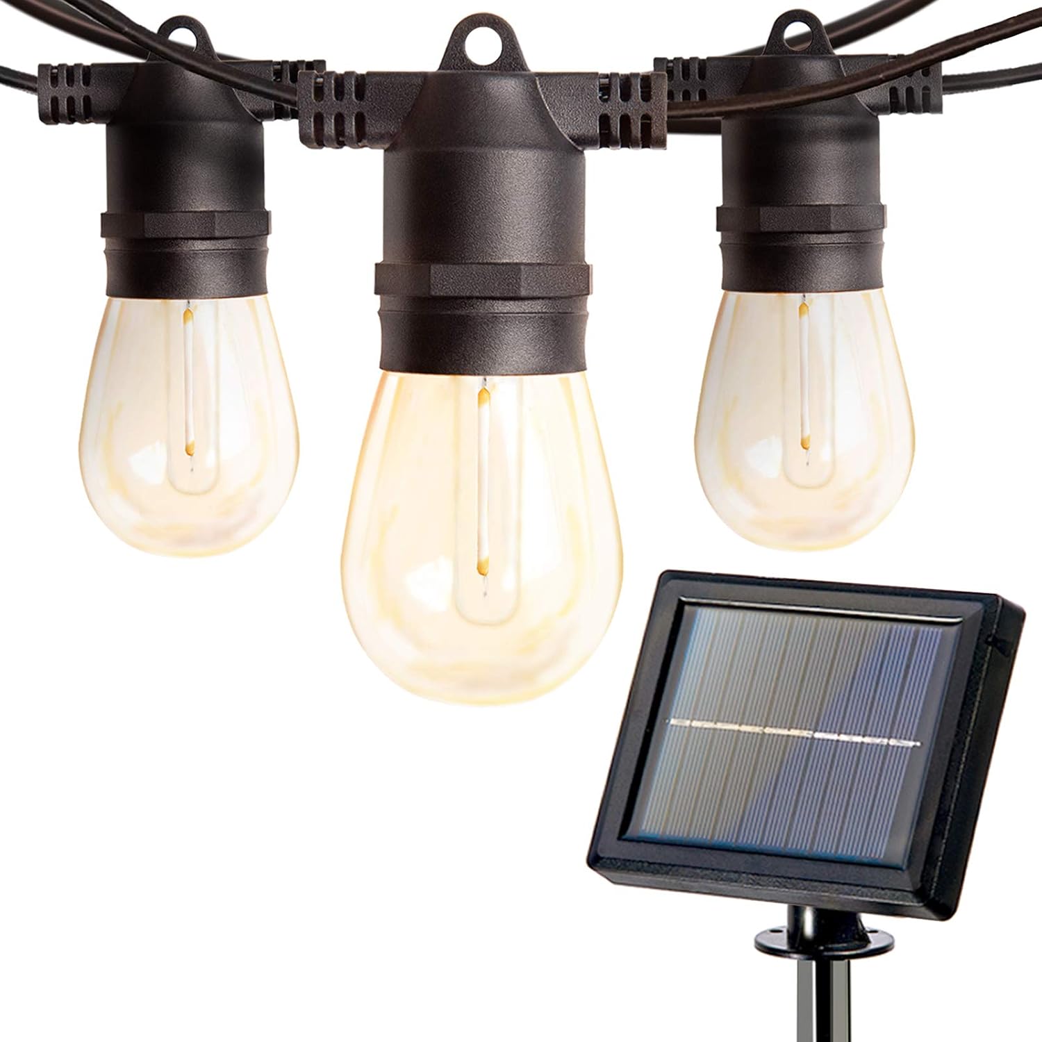 addlon 28FT Solar String Lights Outdoor, LED Solar Café Patio Lights, Porch Market Light, Waterproof & Shatterproof, With Vintage Plastic Edison Bulbs, Create Cafe Ambience On Your Garden, Warm Yellow