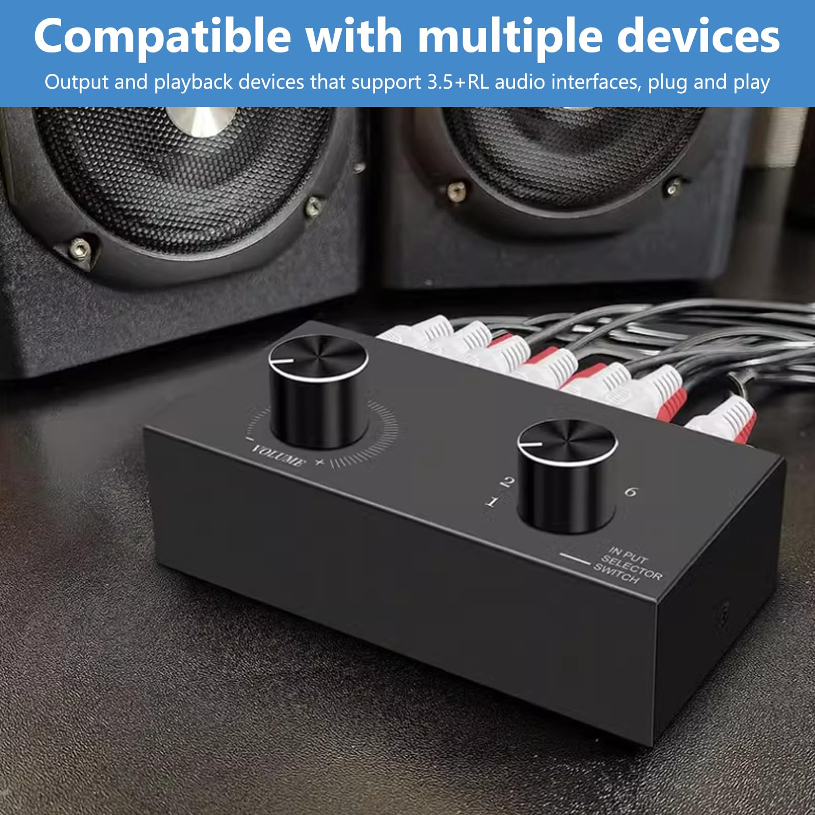 Interruttore audio 8 in 1 Out, interruttore audio passivo, 3,5 mm, AUX + RCA L/R, commutatore audio bidirezionale, splitter video per cuffie, fono, altoparlante, sistema audio