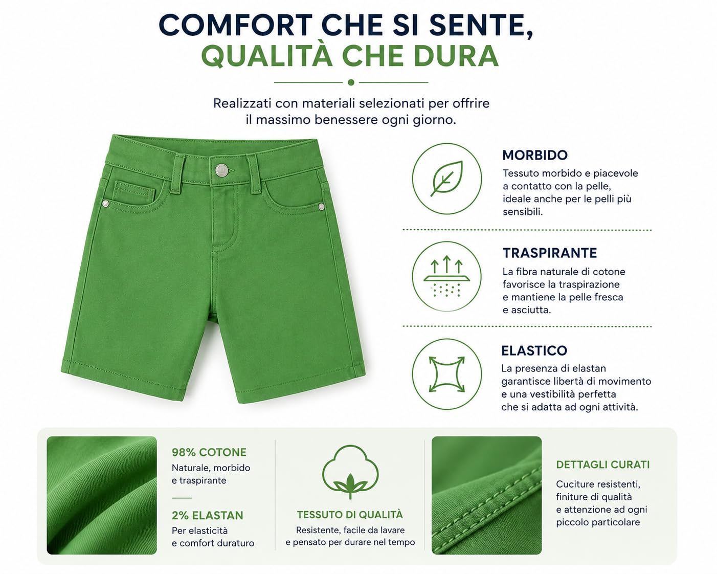 Mayoral Pantaloncino Bermuda Bambino in Cotone, Shorts Verde 5 Tasche, Chiusura Zip e Bottone, vestibilità Comoda, Look Casual Estivo, Adatto a Bambini e Ragazzi, 204, età 4 Anni, Regular