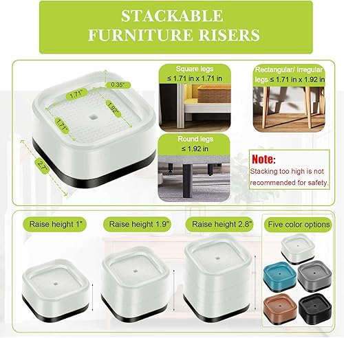 Miniatura 54 de 4 Pack Furniture Risers 1 Inch, Adjustable Bed Risers Heavy Duty for Table Desk Couch Chair Sofa Cabinet Bed Legs Dorm, Square Stackable Bed Raisers