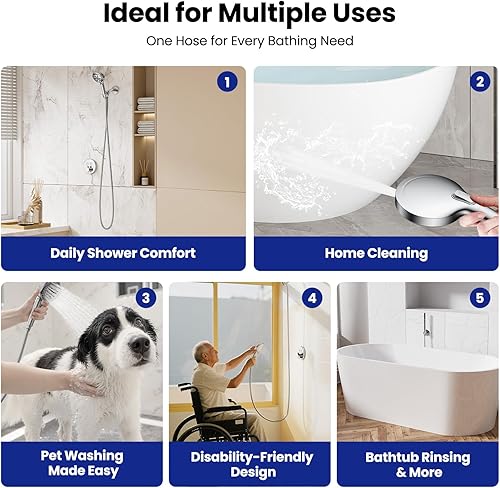 Miniatura 8 de JOMOO Manguera de ducha extra larga de 118 pulgadas, extensión de manguera de ducha de mano de acero inoxidable con accesorios de latón y tubo