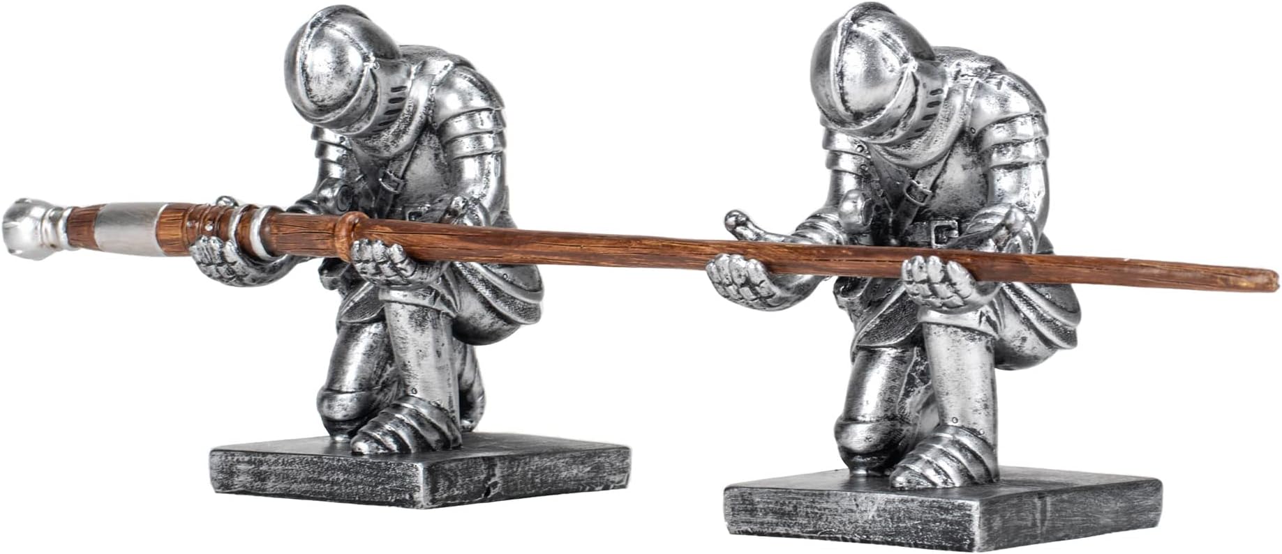 Cottage Garden Antique Silver Kneeling Knight 4.75 inch Resin Wand Stand 2 Piece Set