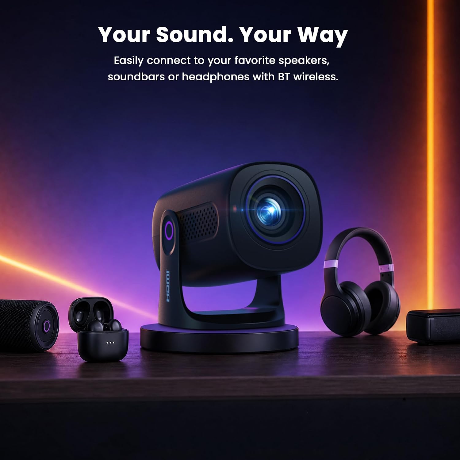 HAPPRUN Roku TV Smart Mini Projector with WiFi and Bluetooth for Portable