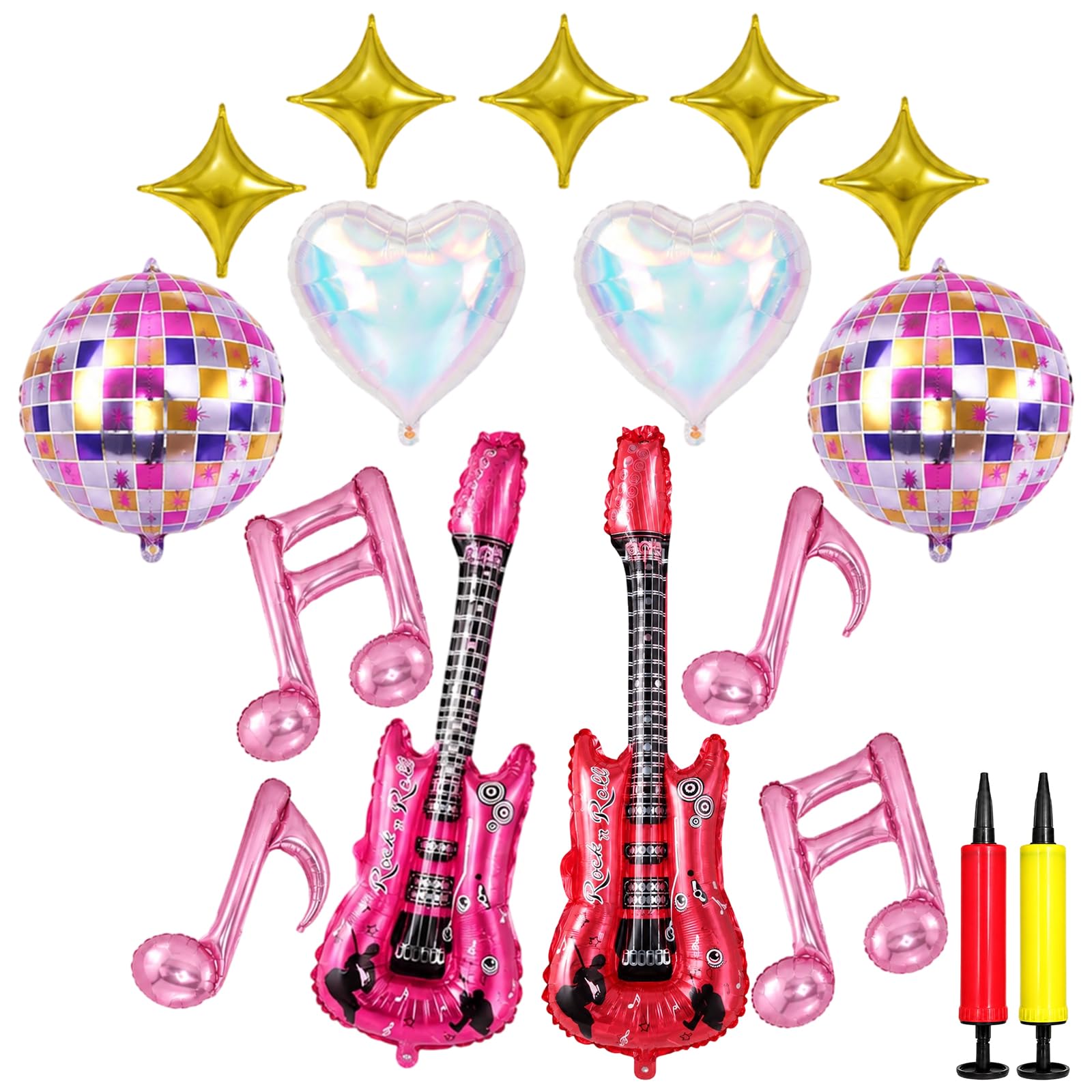 17-Piece Disco Ball Balloons, Disco Party Decorations, Disco Balloons, Disco Dance Events And Retro Music Celebrations, Inflatable Guitar Balloons For Singer Fans