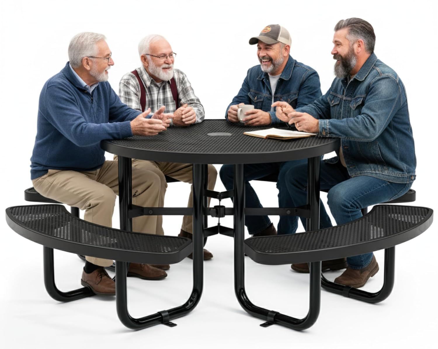 OUTTANS Metal Picnic Tables for Outdoors with Umbrella Hole - Coated Steel Heavy Duty Commercial Grade Furniture Set