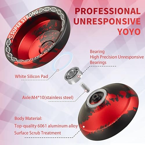 Miniatura 10 de YOYOSTUDIO Yoyo Yoyo profesional que no responde para niños de 8 a 12 años, yoyo profesional para adultos, trucos de giro de dedos, yoyo para