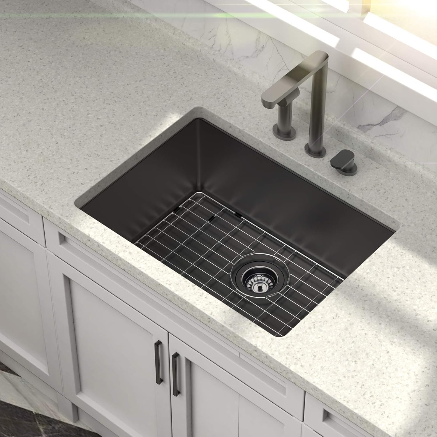 Bar Prep Kitchen Sink- Denkee 14 x 18 inch Wet Bar Sink Gun Black 16 Gauge  Tight Radius Stainless Steel Single Bowl Kitchen Sink Undermount