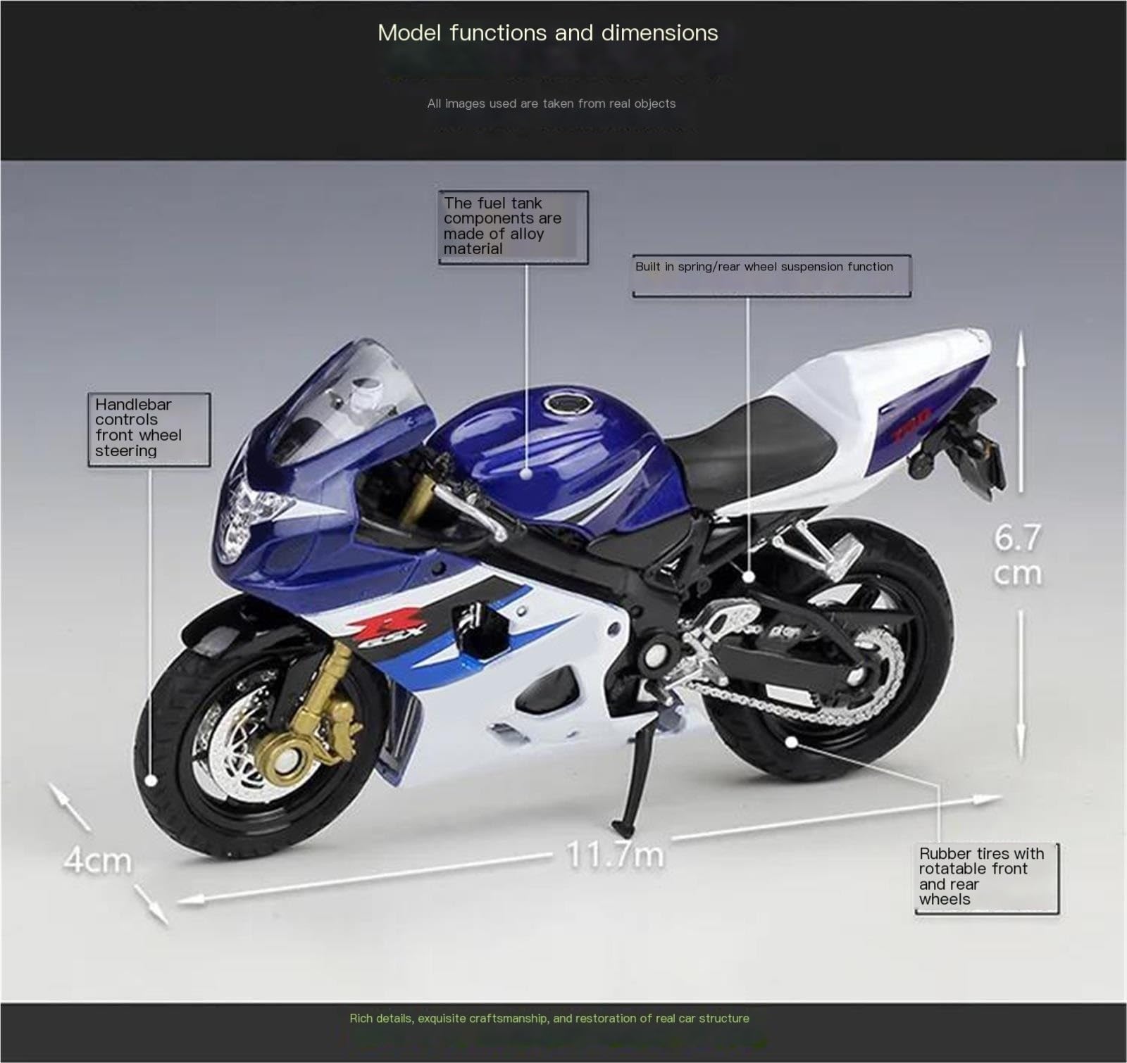 Modello Di Motocicletta In Lega Simulazione 1:18 Per Suzuki Gsx-r750 R 750 Con Sfondo Base Della Scena Moto Club