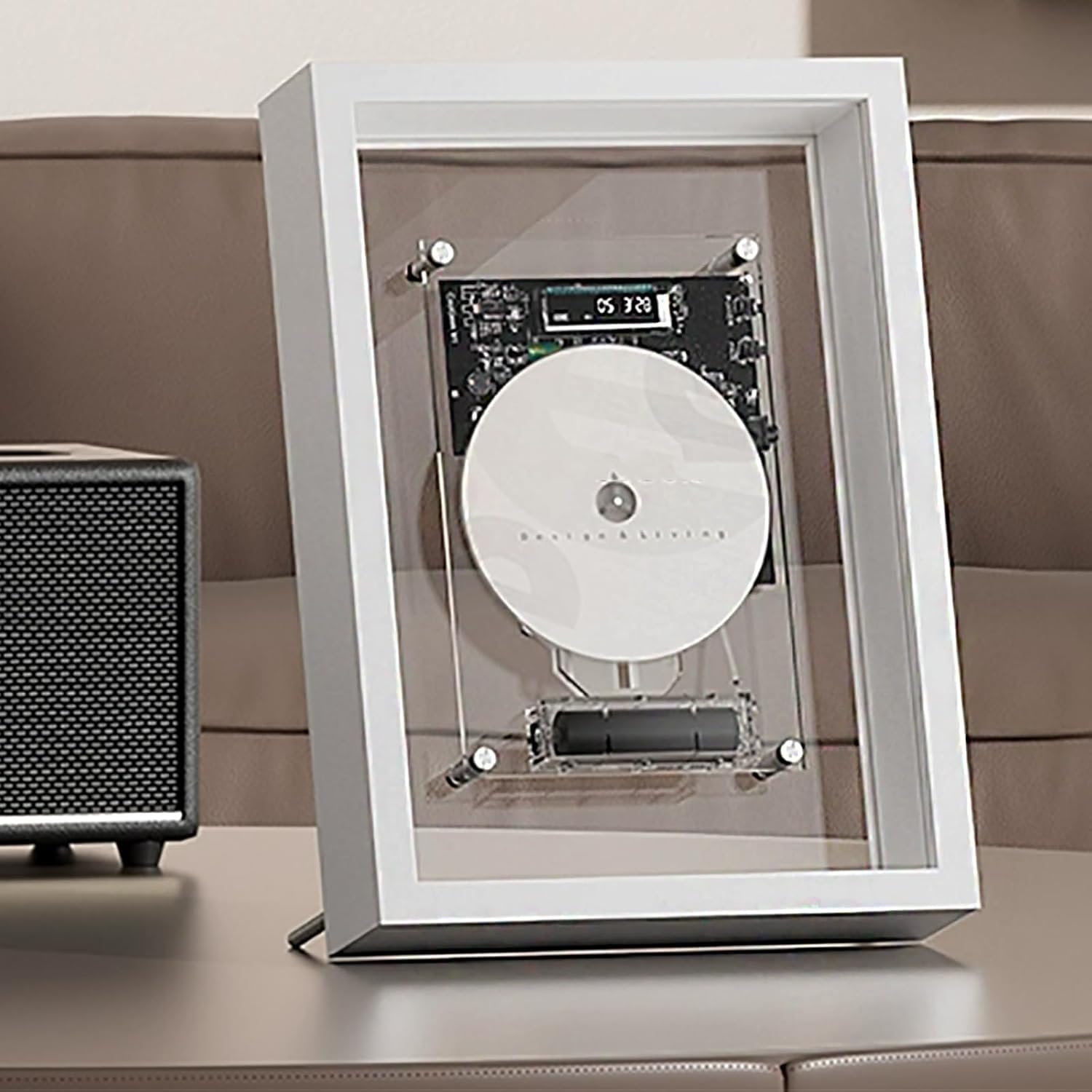 Lettore CD Music Frame con telecomando, Bluetooth 5.0/uscita AUX da 3,5 mm, schermo digitale a LED, qualità audio senza perdita per casa, galleria, ufficio