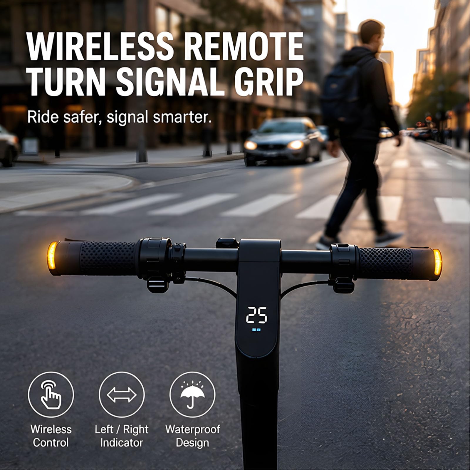 Poignées de guidon en silicone avec lumières de direction intégrées pour scooters et vélos électriques alimentés par piles