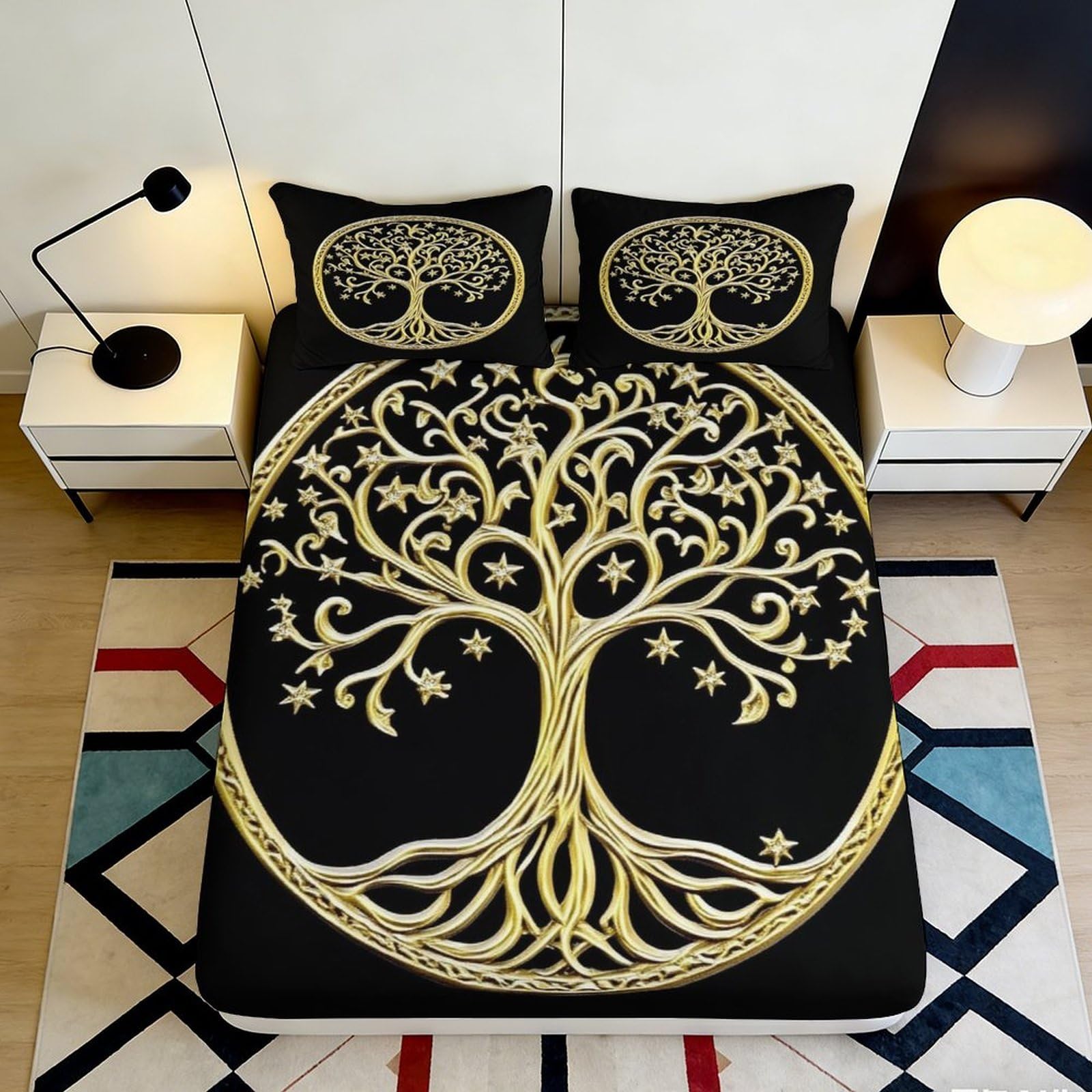 Pnayamiorkfel Style-6 3D Printed Golden Tree Of Life Fitted Sheet Microfiber Artistic Bed Cover For Bedroom Dorm Mattress Decor Protection 90X200x25cm