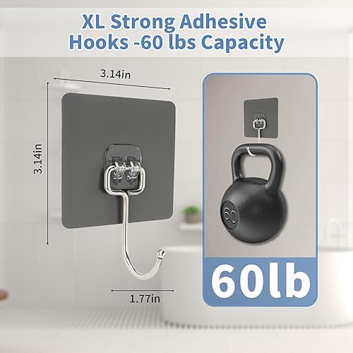Miniatura 2 de Ganchos adhesivos de pared para colgar, 60 libras, resistentes al agua y al óxido, ganchos adhesivos para paredes sin daños, cocina, bañoalquiler