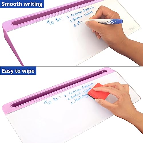 Miniatura 4 de COZZEL NoteDesk Pizarra blanca de cristal con soporte para tableta y almacenamiento, elevador de teclado pequeño y tablero de notas para