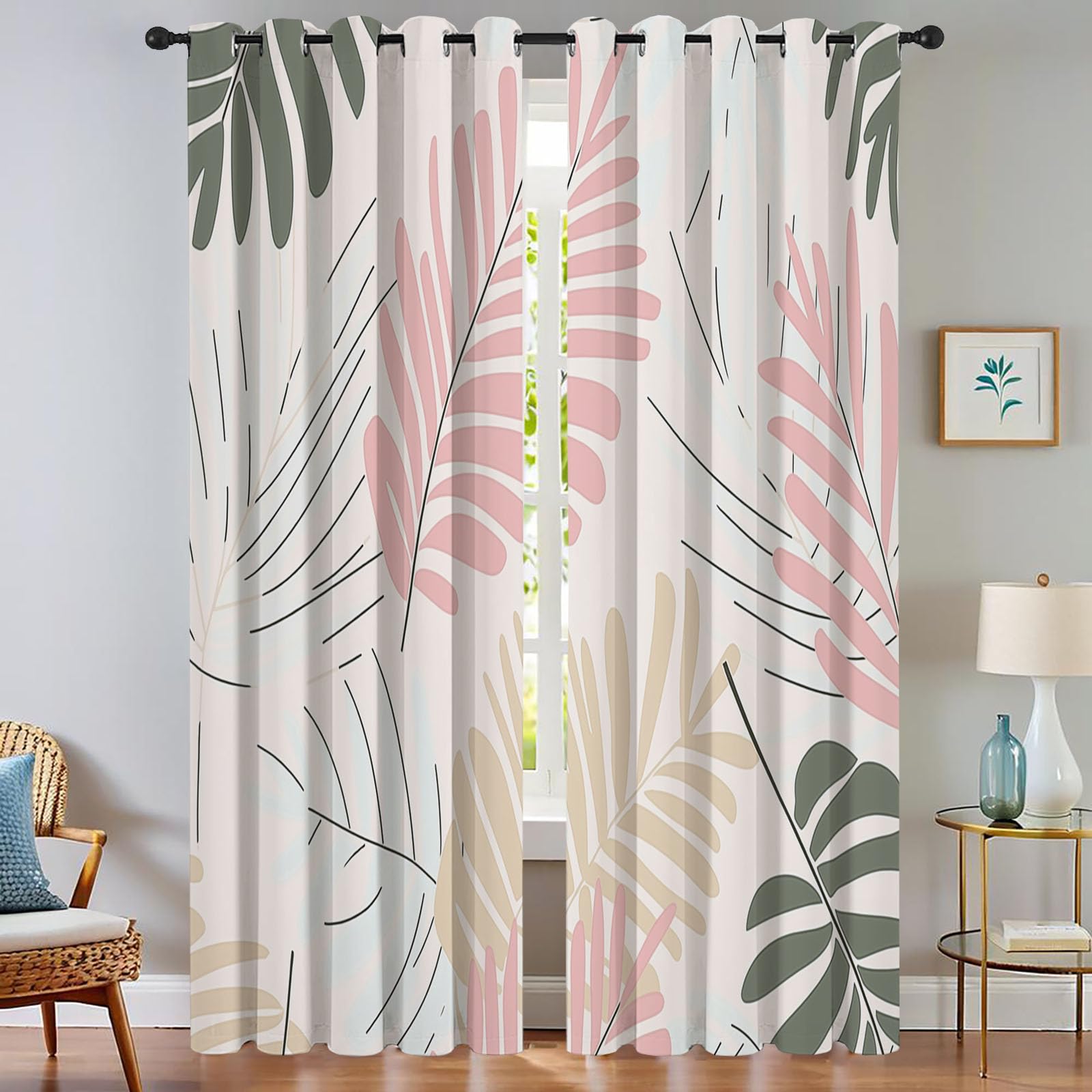 Rideaux isolants anti froid et chaleur 140x240cm à motifs feuilles de palmier pour dressing
