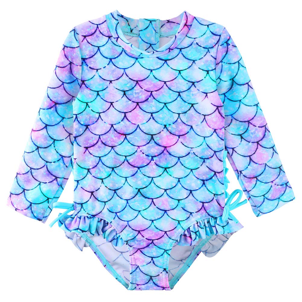 XFGIRLS Baby/Toddler Girls Swimsuit Long Sleeve One-Piece Bathing Suit Rash Guard for Kids UPF 50+ Swimwear