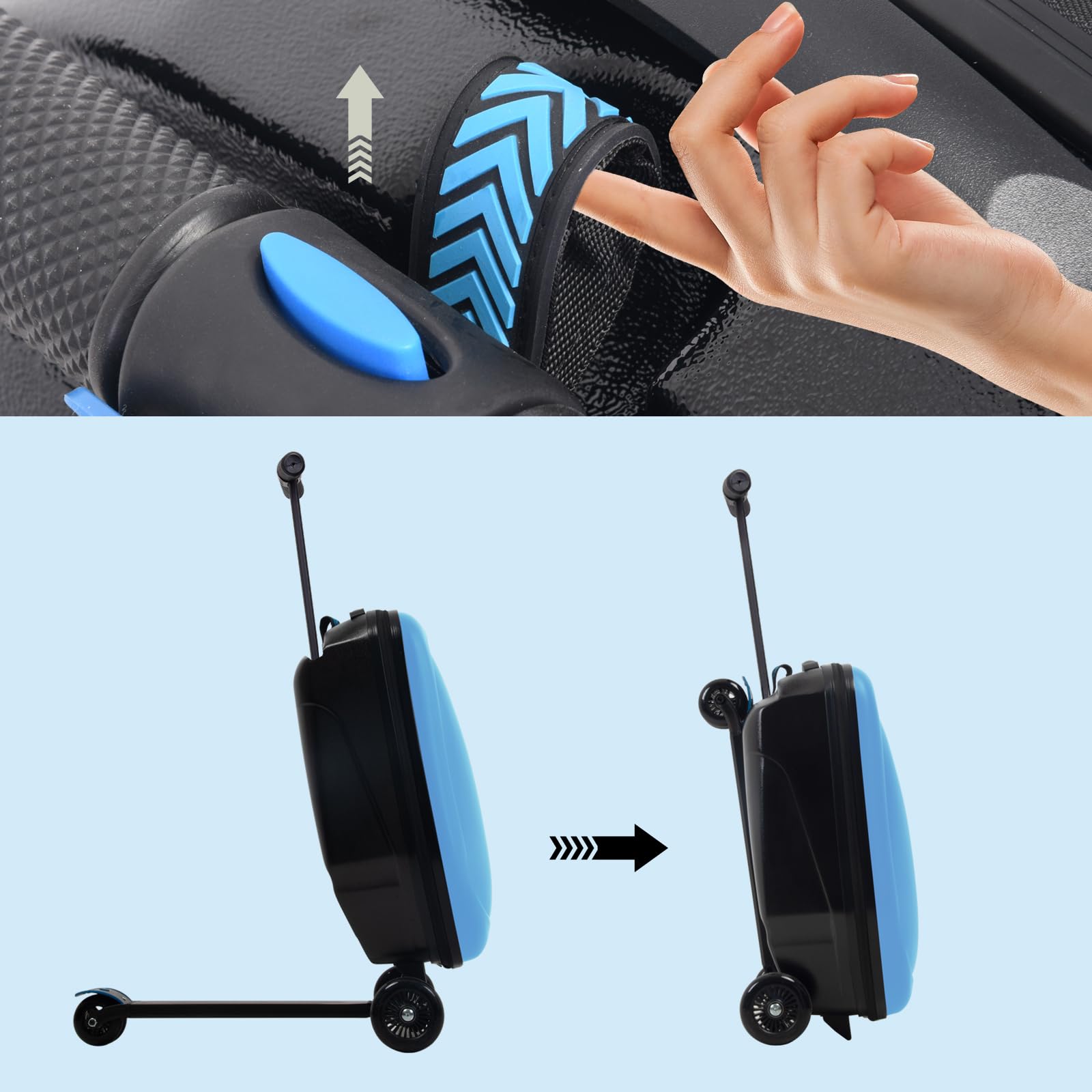 Equipaje para scooter, 2 en 1, plegable, rígido, para patinete de 4 a 15 años, equipaje ligero multifuncional, Azul (New Blue), Patinete multifuncional para viaje