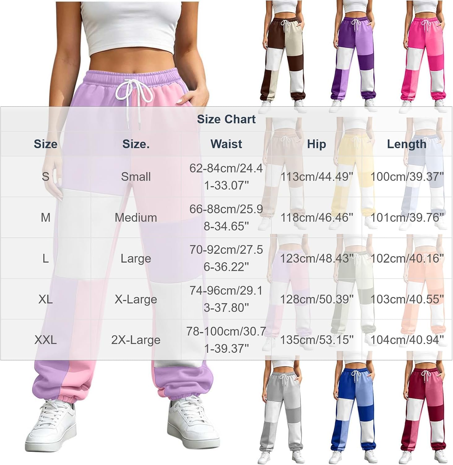 Womens Joggers Loose Fit Sweatpants Color Block Athletic Lounge Pants for Workout Running Yoga Travel Winter Pant