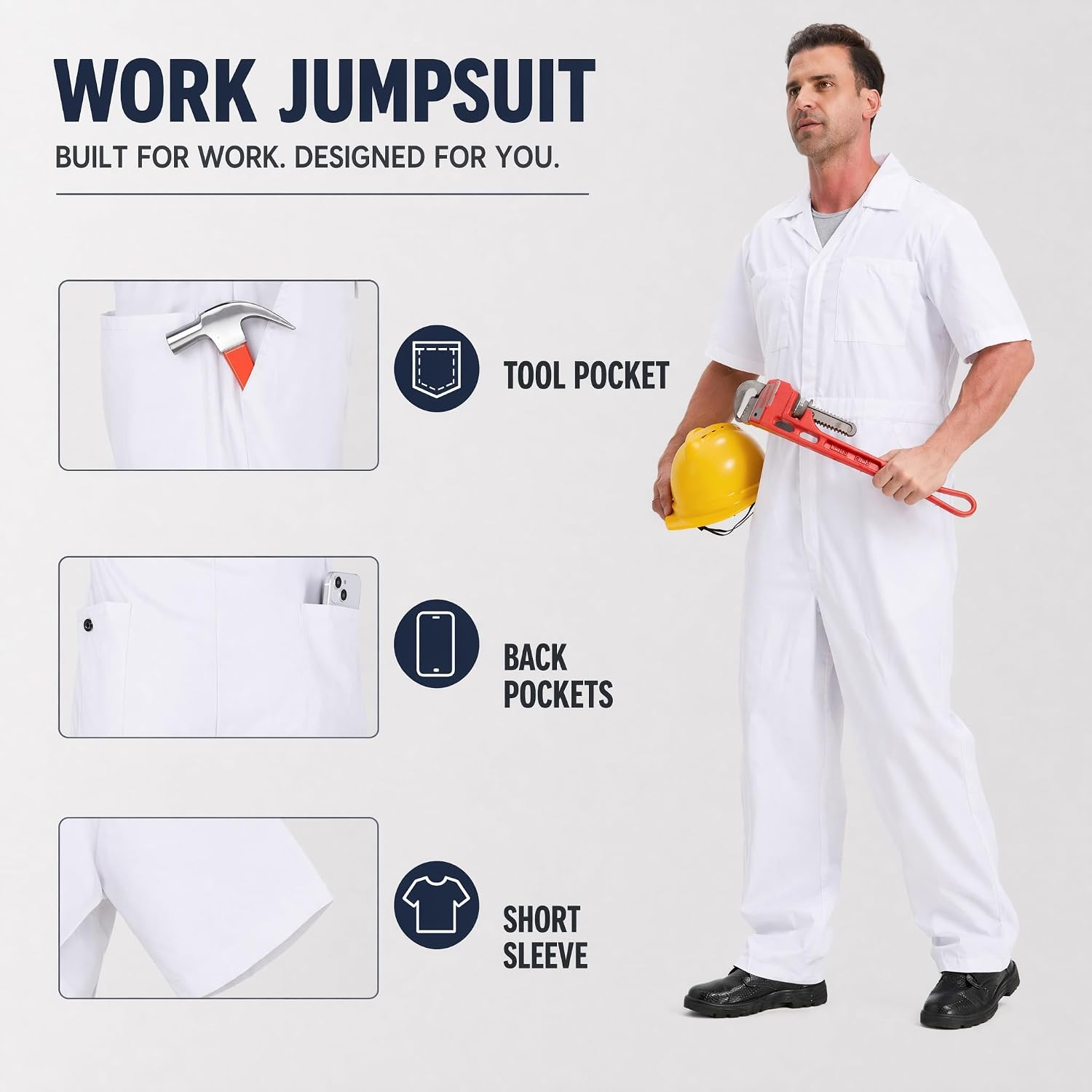 Men's Short Sleeve Coveralls Mechanics Jumpsuit Summer Overall Work Suit