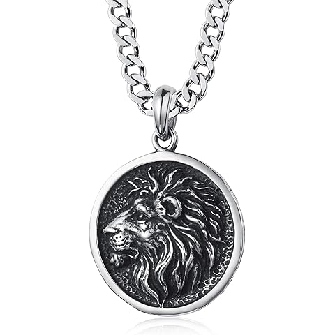 Wolf/Lion/Snake/Eagle/Bull/Crow Necklace for Men Gothic Punk Biker Animal Pendant N...
