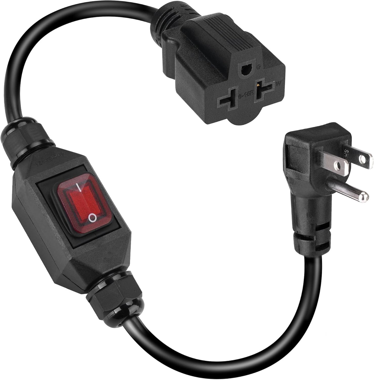AWINLI Outdoor Extension Cord with On/Off Waterproof Switch,14AWG Specification 3-Plug Extension Cable Switch AC 20A-125V,16A-250V Red LED Switch Extension Cord Socket Plug (4.9Ft)