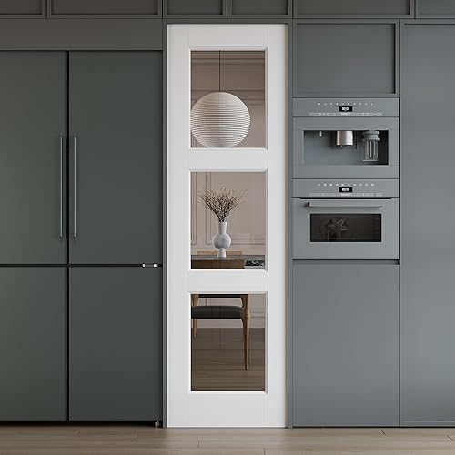 3-Lite - Losa de puerta de vidrio transparente templado de 18 x 80 pulgadas, coctelera interior pintable, adecuada para sala de estar, despensa,