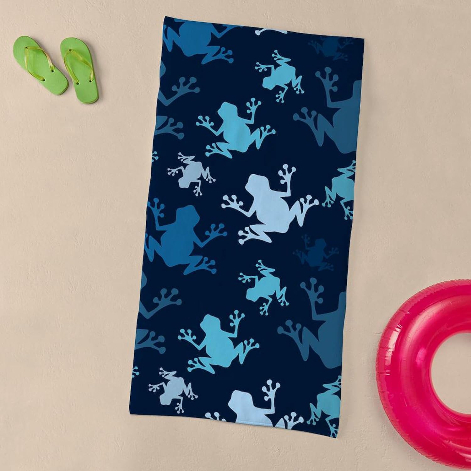 CafePress Frog Pattern; Navy, Midnight, Sky, Baby Blue Frog 30"x60" Absorbent Cotton Back, Soft Beach, Pool Towel