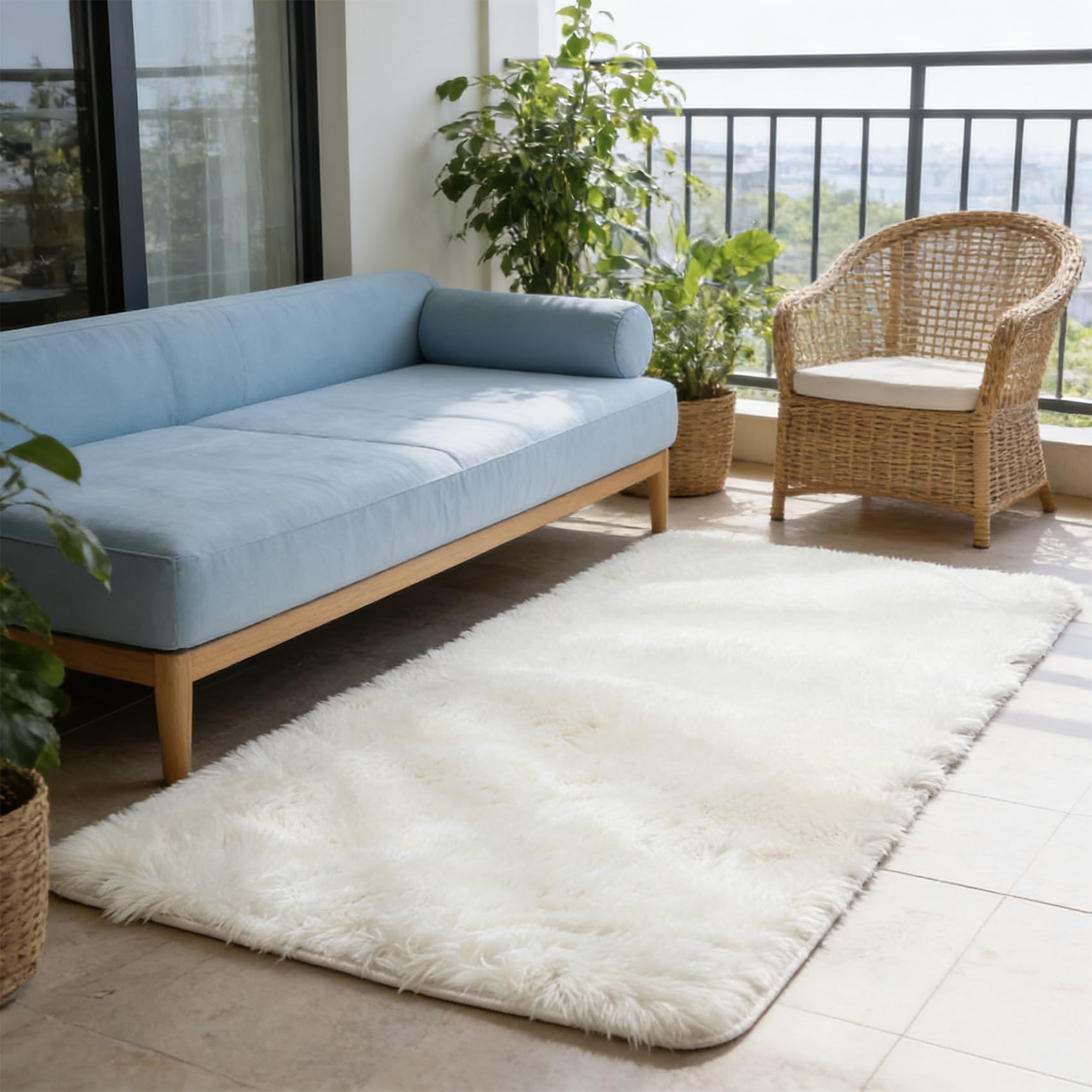 Tapis chambre blanc moelleux idéal pour salon et bureau chic