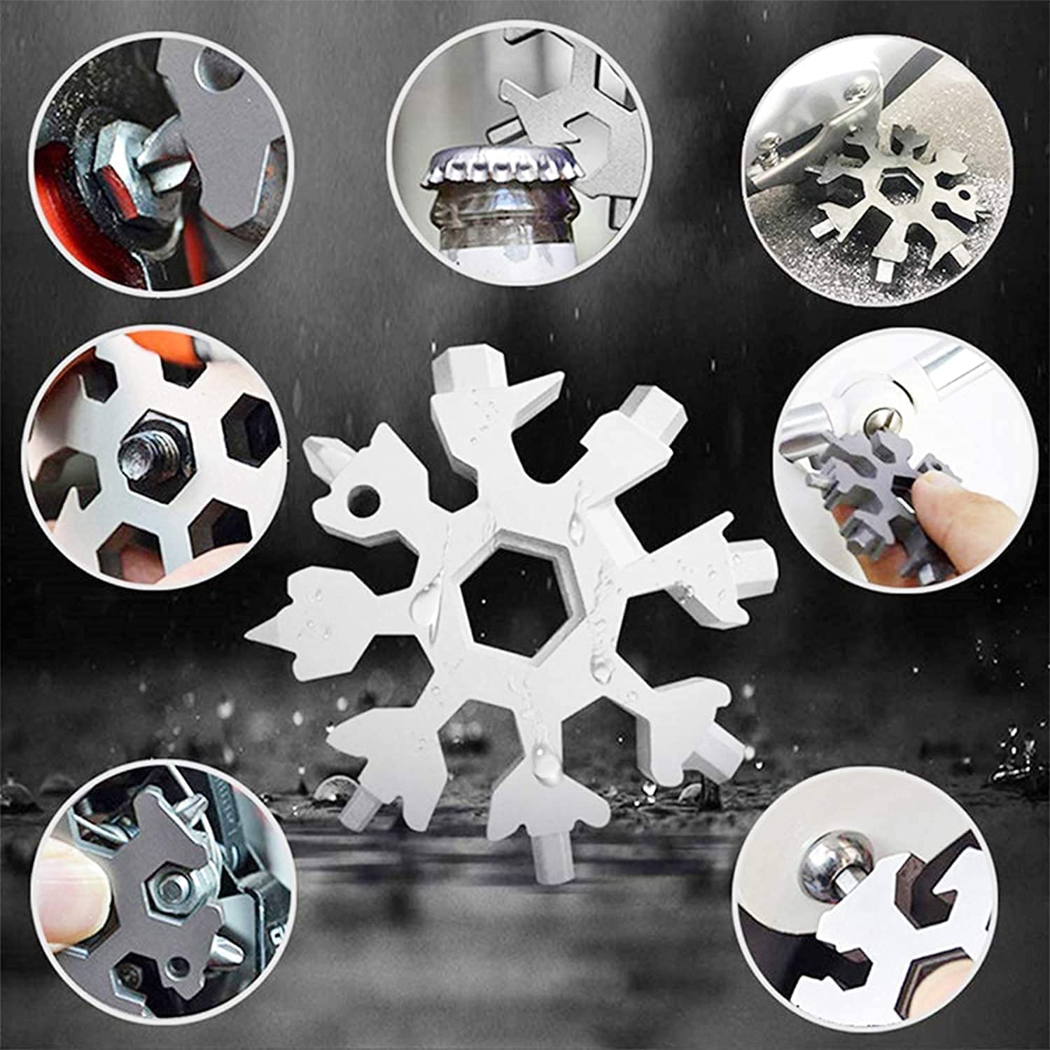 Purabelle 18-in-1 Snowflake Multi-Tool, Bottle Opener, Cutter, Incredible Tool Christmas, Keychain, Portable Handy Multi Tool(Silver) 3