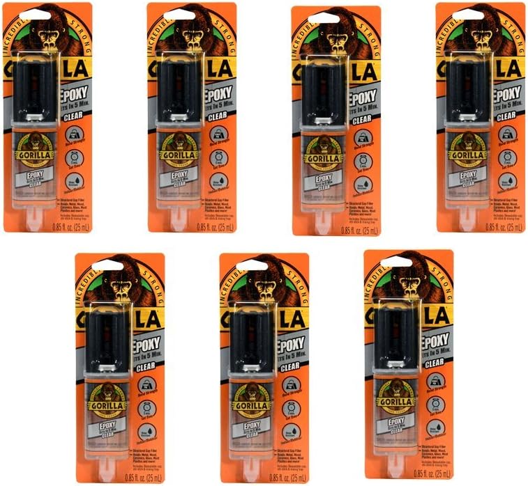 Gorilla 2 Part Epoxy, 5 Minute Set, .85 ounce Syringe, Clear, (Pack of 7)