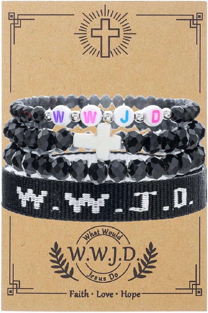 WWJD Cross Beaded Bracelets Set What Would Jesus Do Bracelets Handmade Beads Good Blessing Protection Religious Christian Jewelry for Easter Christmas Mother's Day